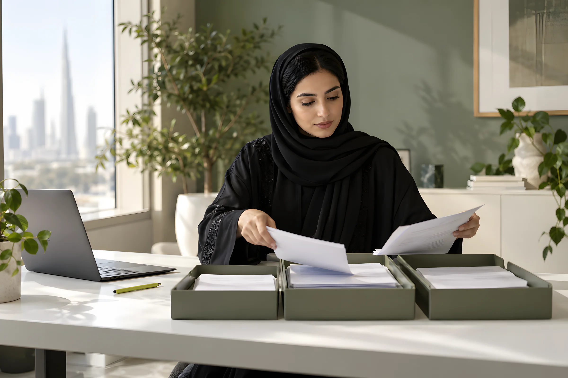 موظف حسابات دائنة يفرز فواتير الموردين في أدراج المكتب