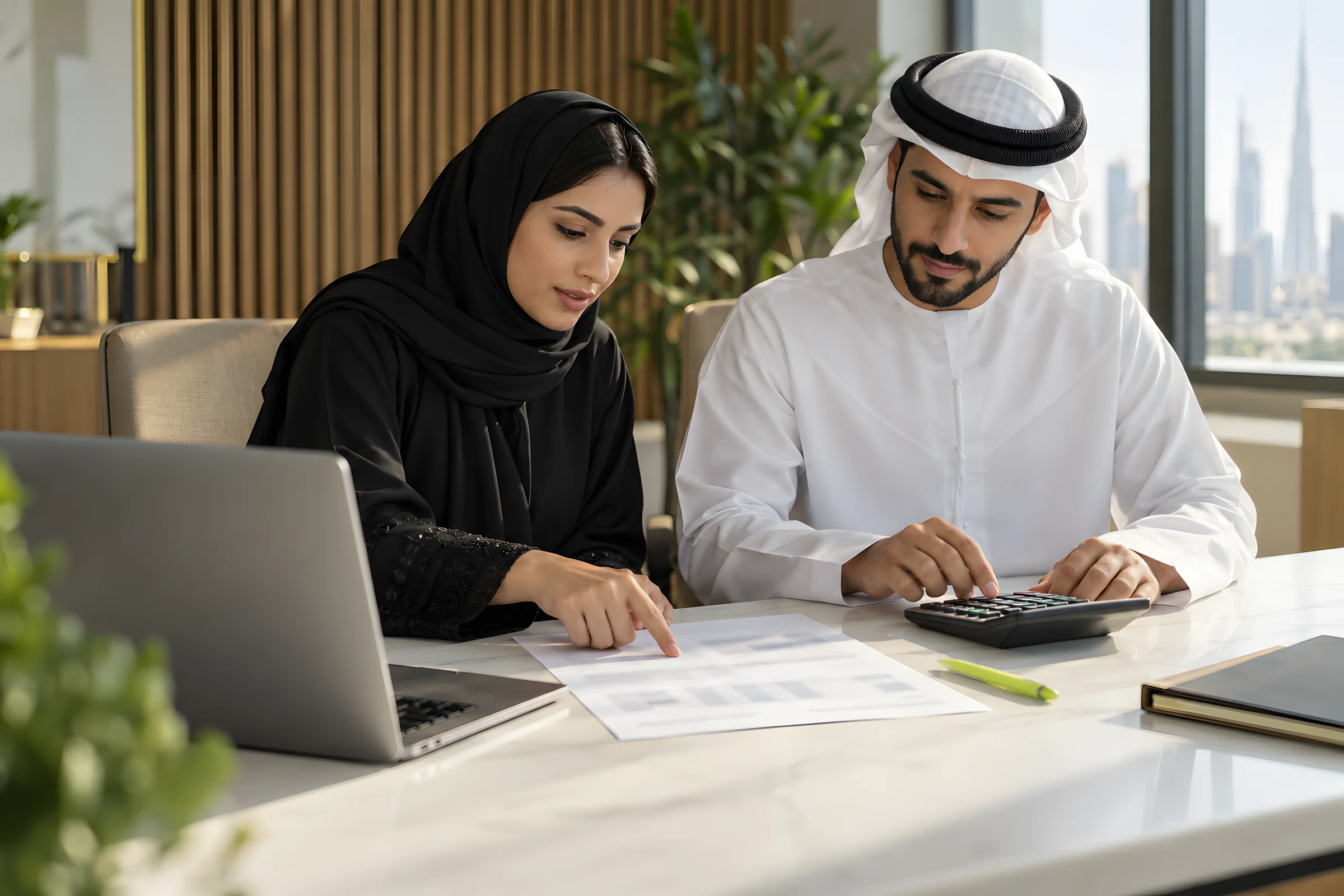 مديرة موارد بشرية وموظف مالي يراجعان دورة الرواتب الشهرية